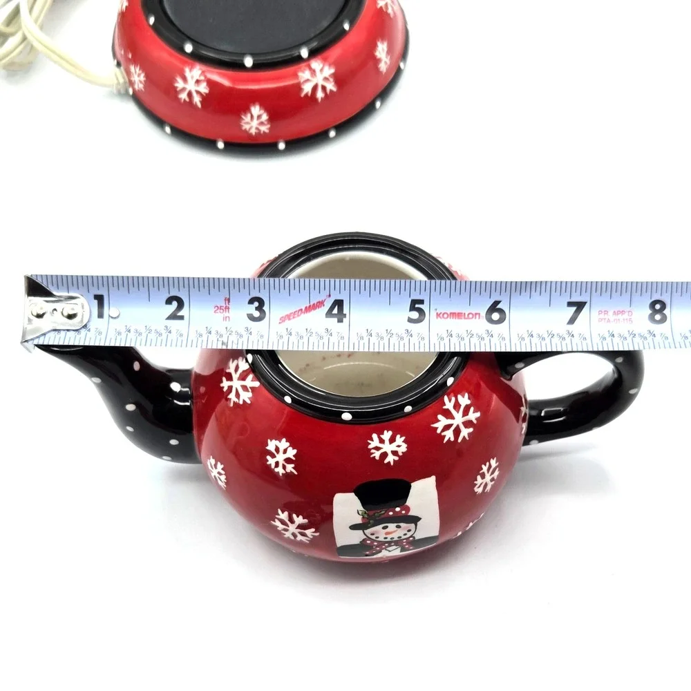 VINTAGE 2004 Red & Black Ceramic Snowman Teapot with Warmer